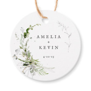 Elegant Earthy Greenery Personalized Names Date Favor Tags