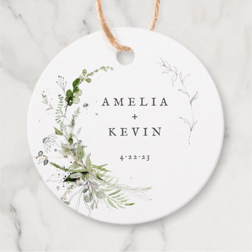 Elegant Earthy Greenery Personalized Names Date  Favor Tags