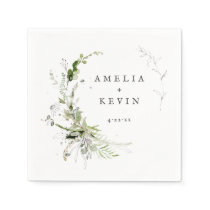 Elegant Earthy Greenery Personalized Names Date Napkins