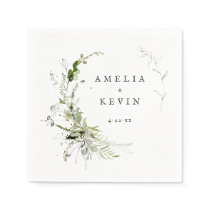 Elegant Earthy Greenery Personalized Names Date Napkins