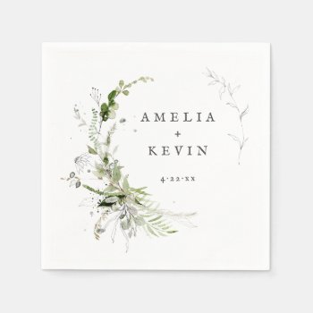 Elegant Earthy Greenery Personalized Names Date Napkins by NBpaperco at Zazzle
