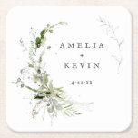 Elegant Earthy Greenery Personalized Names Date Square Paper Coaster<br><div class="desc">Completely customizable,  this elegant design features delicate watercolor greenery that frames your details. Perfect for any beautiful event. This is part of my collection called "Earthy Greenery." Thank you for your support and interest in my design(s),  and be sure to visit my shop to see more of my designs.</div>