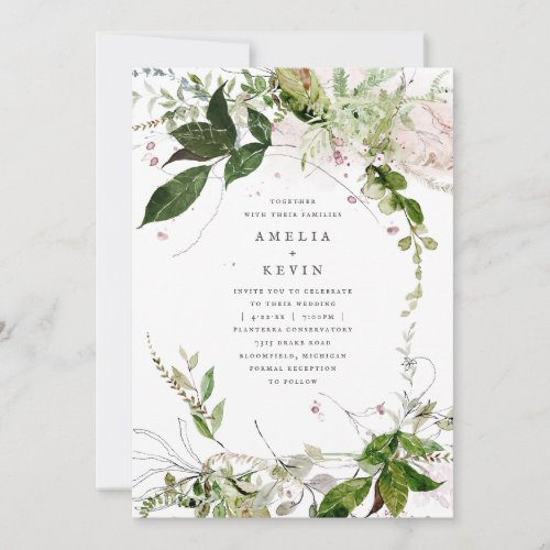 Elegant Earthy Greenery Watercolor Invitation