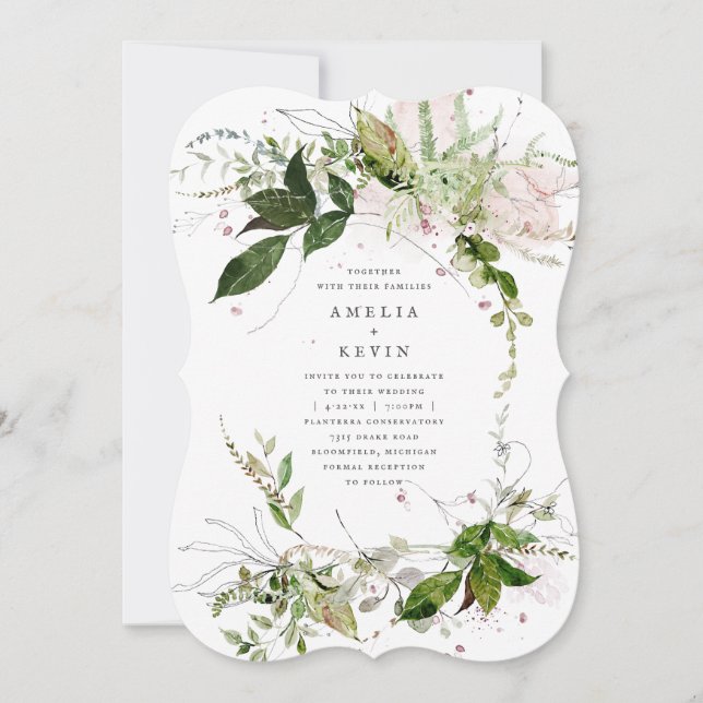 Elegant Earthy Greenery Watercolor Invitation (Front)