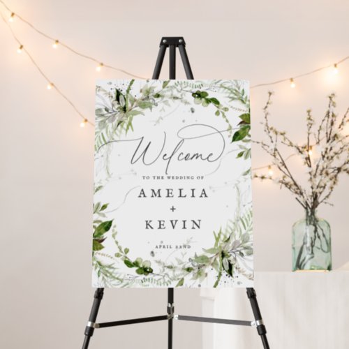 Elegant Earthy Greenery Watercolor Names Wedding Foam Board