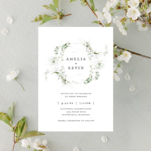 Elegant Earthy Greenery Watercolor Names Wedding Invitation