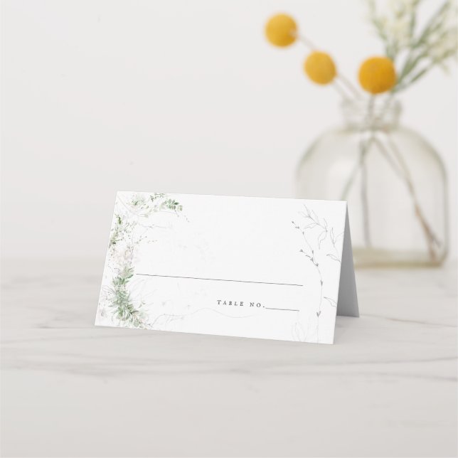 Elegant Earthy Greenery Watercolor Wedding Place Card (Front)