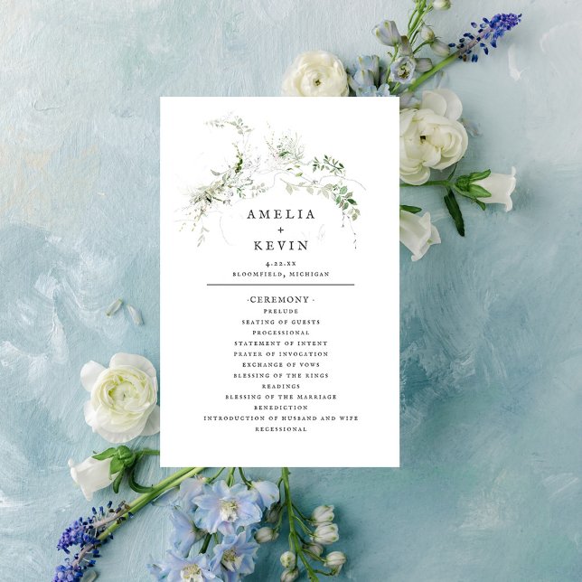Elegant Earthy Greenery Watercolor Wedding Program (Creator Uploaded)