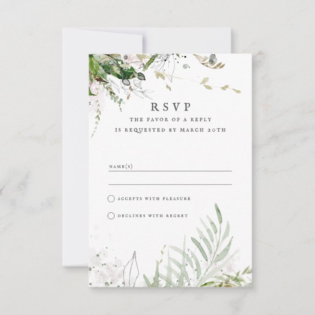 Elegant Earthy Greenery Watercolor Wedding RSVP Card (Front)