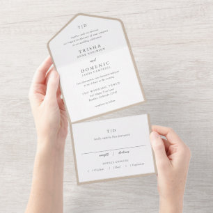 Elegant Earthy Neutral Monogram Modern Wedding All In One Invitation
