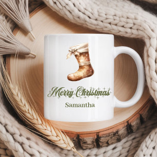 Elegant earthy Nordic style custom name christmas Coffee Mug