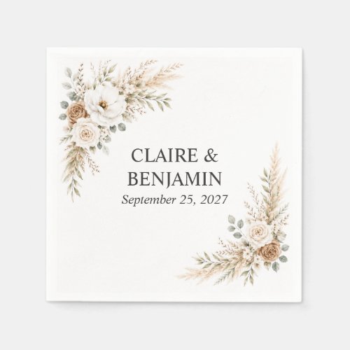 Elegant Earthy Pampas Botanical Wedding Paper Napkins