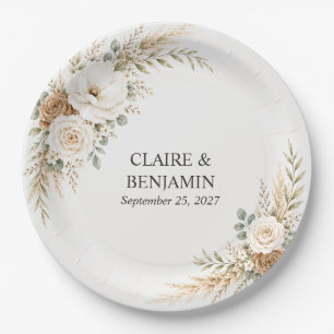 Elegant Earthy Pampas Botanical Wedding Paper Plates
