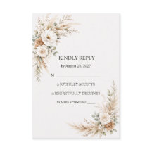 Elegant Earthy Pampas Botanical Wedding RSVP Card