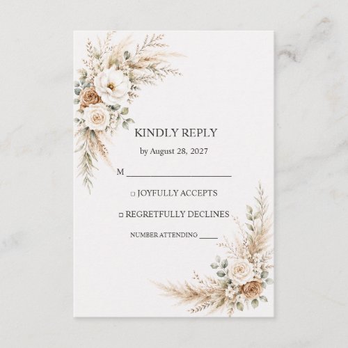 Elegant Earthy Pampas Botanical Wedding RSVP Card