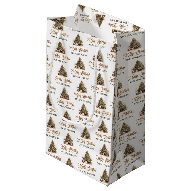 Elegant earthy tones Christmas tree pastel green Small Gift Bag (Front Angled)