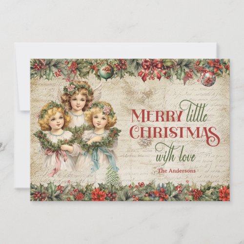 Elegant earthy tones Christmas Victorian Angels Holiday Card