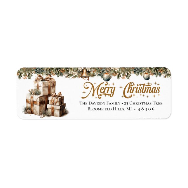 Elegant Earthy tones green gold Christmas present Label (Front)