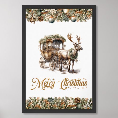 Elegant earthy tones greenery and gold Reindeer Framed Art