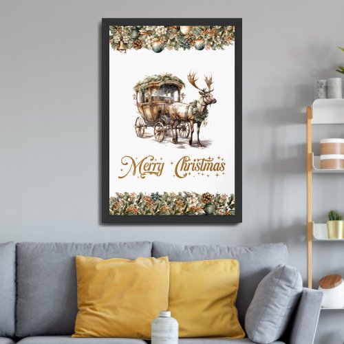Elegant earthy tones greenery and gold Reindeer Framed Art