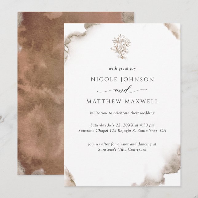 Elegant Earthy Tones Watercolor, Floral Wedding Invitation (Front/Back)