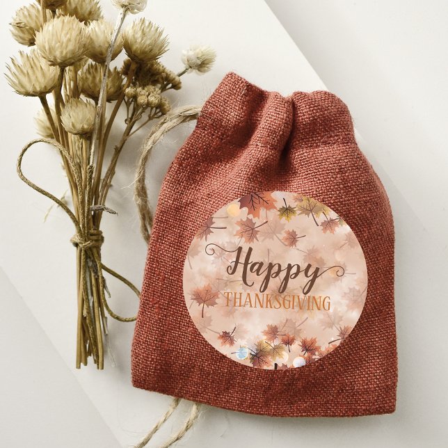 Elegant Earthy Warm Autumn Leaves Thanksgiving Classic Round Sticker (Creator Uploaded)