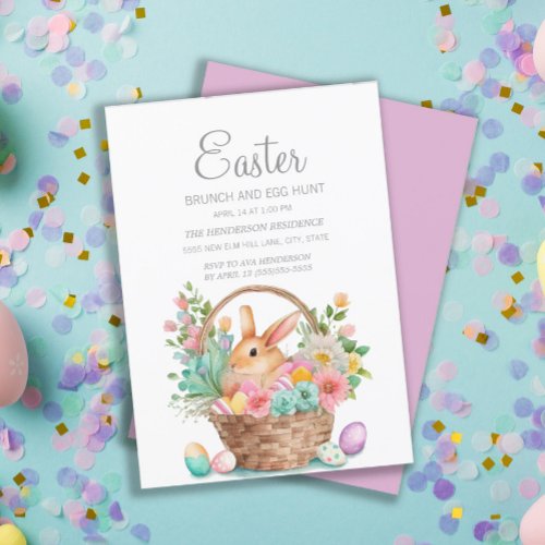 Elegant Easter Basket Bunny Brunch Egg Hunt  Invitation