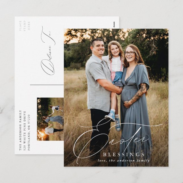Elegant Easter Blessings 2 Photo Holiday (Front/Back)