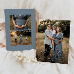 Elegant Easter Blessings 3 Photo Holiday Card<br><div class="desc">Elegant Easter card featuring your favorite photo on the front with "Easter Blessings" in a beautiful white calligraphy script. Personalize the front of the Easter photo card with your name. The card reverses to display 2 additional photos with a slate blue background or color of your choice.</div>