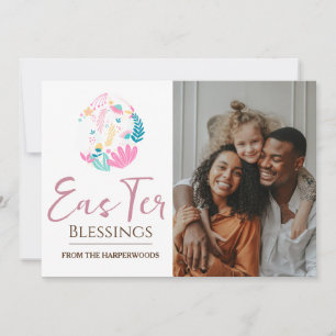 Elegant Easter Blessings Easter Eggs Family photo Holiday Card