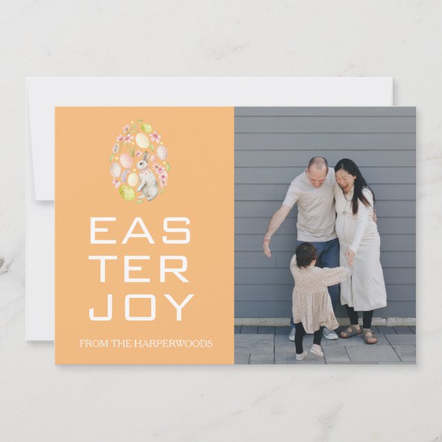 Elegant Easter Blessings Easter Eggs Family photo Holiday Card (Front)