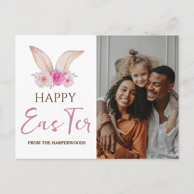 Elegant Easter Blessings Easter Eggs Family photo Holiday Postcard (Front)