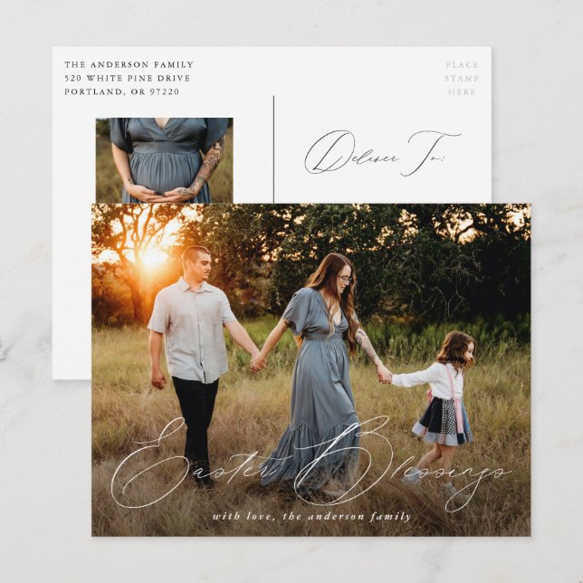 Elegant Easter Blessings Photo Holiday Postcard (Front/Back)