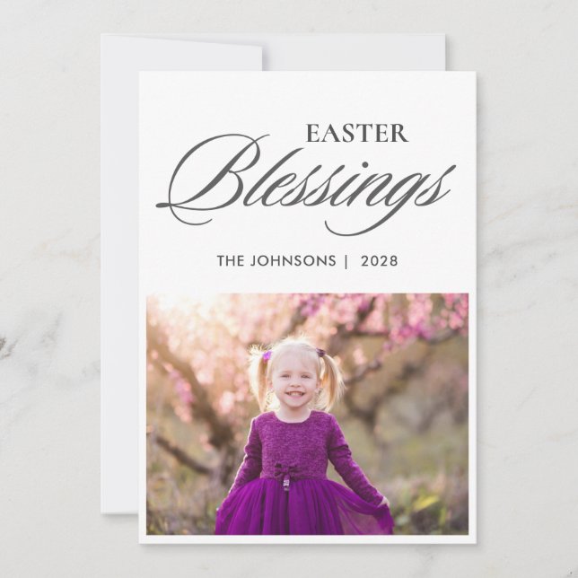 Elegant Easter Blessings Script Photo Holiday Card (Front)