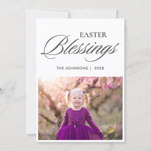 Elegant Easter Blessings Script Photo Holiday Card