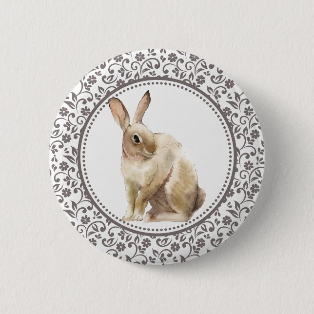 Elegant Easter Brown Rabbit Button (Front)