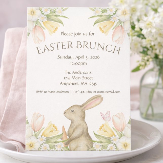 Elegant Easter Brunch Invitation | Bunny & Tulips (Creator Uploaded)