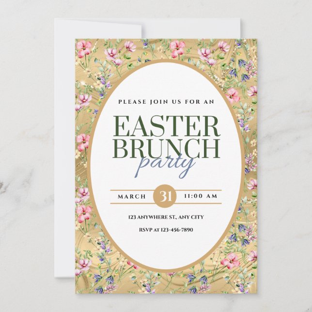 Elegant Easter Brunch Party Floral Announcement (Front)