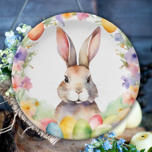 Elegant Easter Brunch Watercolor Floral Bunny Paper Plates