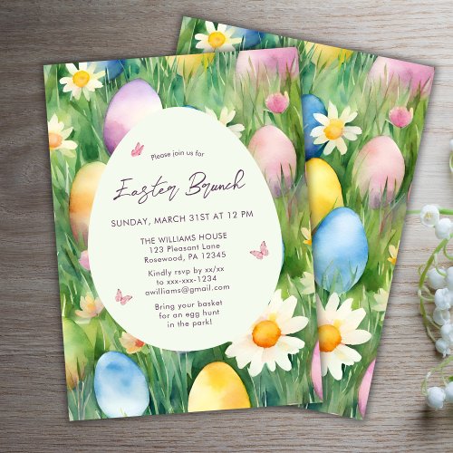 Elegant Easter Brunch Watercolor Floral Invitation