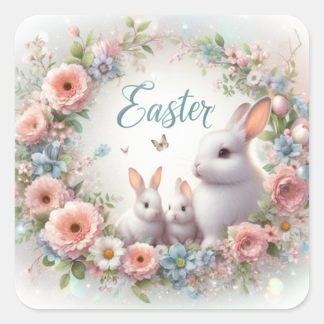 Elegant Easter Bunnies Square Sticker (Front)