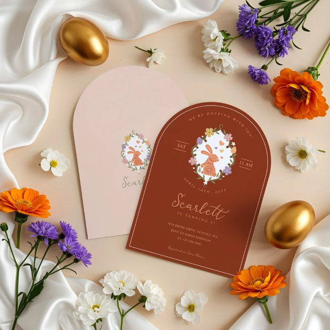 Elegant Easter Bunny Crest Spring Floral Birthday Invitation (Elegant Easter Bunny Crest Spring Floral Birthday Invitation)