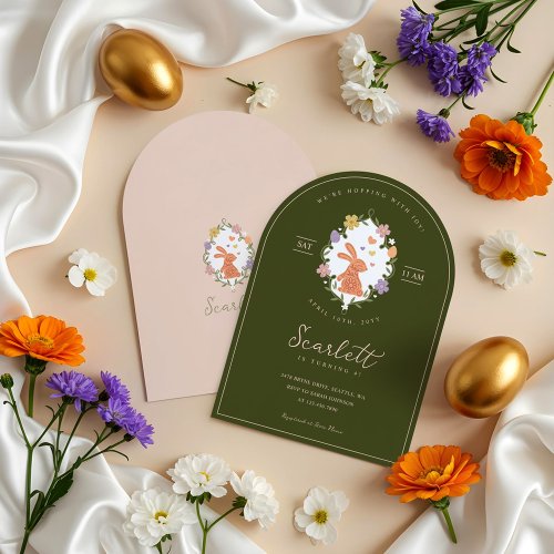 Elegant Easter Bunny Crest Spring Floral Birthday