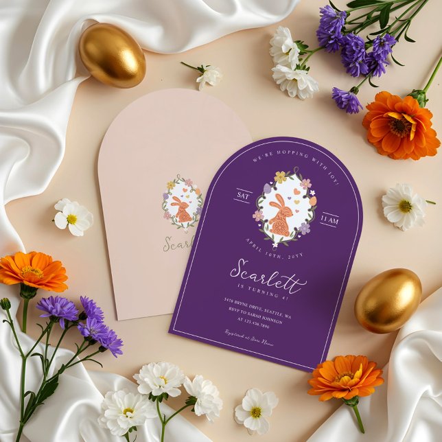 Elegant Easter Bunny Crest Spring Floral Birthday Invitation (Elegant Easter Bunny Crest Spring Floral Birthday Invitation)