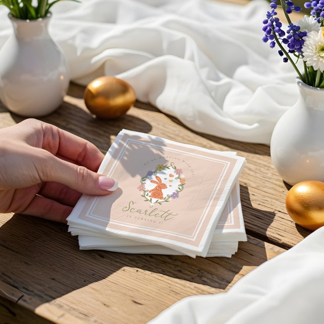 Elegant Easter Bunny Crest Spring Floral Birthday Napkins (Elegant Easter Bunny Crest Spring Floral Birthday Napkins)