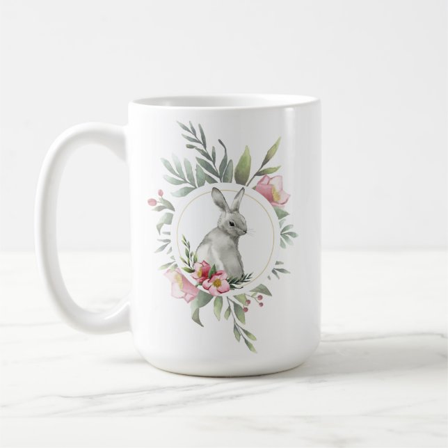 Elegant Easter Bunny Floral design Coffee Mug (Left)