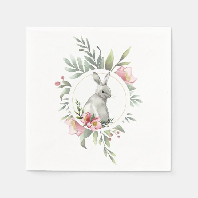 Elegant Easter Bunny Floral design Napkins (Front)