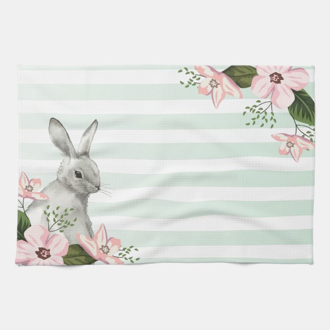 Elegant Easter Bunny striped Kitchen Towel (Horizontal)