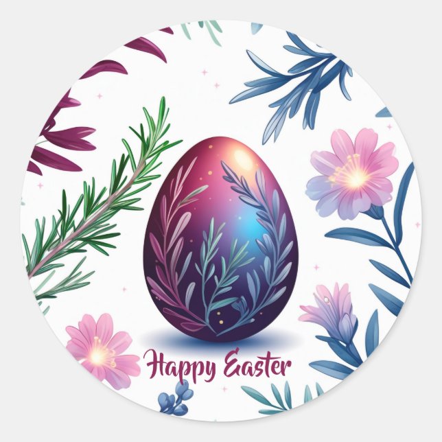 Elegant Easter Egg Botanical Art Classic Round Sticker (Front)