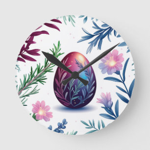 Elegant Easter Egg Botanical Art Round Clock